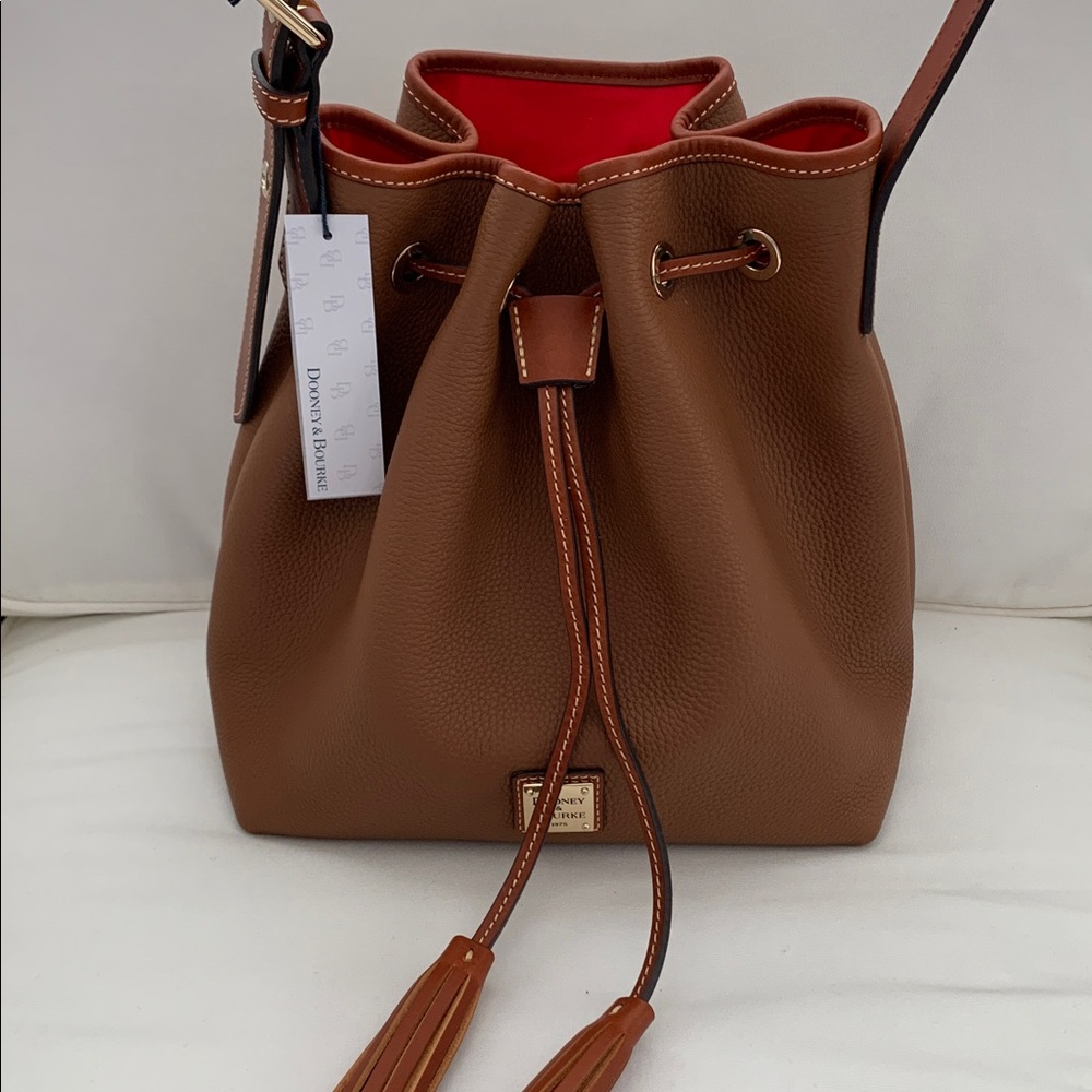 NWT - Dooney & Bourke Pebble Leather AIMEE Caramel Drawstring Bag